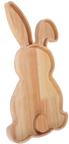 ABOOFAN Rustic Wooden Easter Bunny Plate Decorative Wood Serving Tray Easter Decorative Tray