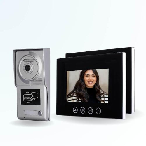 BT Security Portier interphone vidéo Classic 4 Fils - 1 Appartement - 2 écrans Noirs 7 - avec mémoire Photos - avec Lecteur de Badge