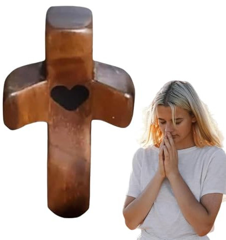 Biniveil Cruz De Madera De Mano | Cruz De Bolsillo De Madera Portátil | Cruz De Protección De Madera De Mano | Cruces De Amor De Madera Con Corazones | Aliviar La Ansiedad Comfort C-ross Para Agarrar