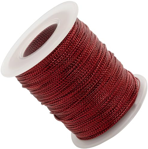 AERZETIX - C73428 - Bobina de cordón Trenzado Brillante 100m x 1mm - Color Rojo - Rollo Hilo Cuerda decoración proyectos creativos Arte Embalaje