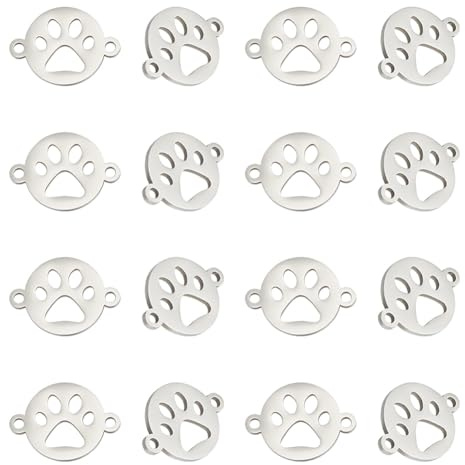 UNICRAFTALE 16 Stück Edelstahl Anhänger Flache Runde Glieder Verbinder 12 mm Durchmesser Hundepfotenabdruck Halskette Armband Anhänger Verbinder Loch 0.8 mm Für Die Schmuckherstellung