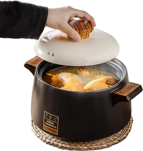 Pentola in ceramica – Pentola in terracotta, pentola in argilla calda con per cucinare stufati, zuppe, 3 l