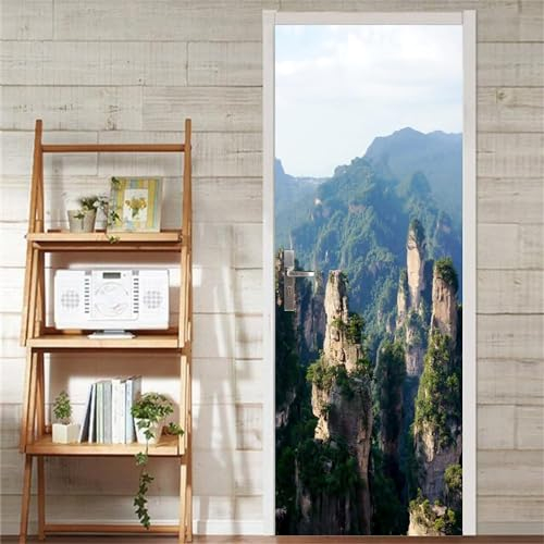 Türaufkleber Türtapete Türbilder Türposter Selbstklebend 3D Grüne Berge Und Weiße Wolkenhimmellandschaft 80 X 200 Cm Pvc Wasserdicht Abnehmbare Wandbilder Für Schlafzimmer Haus Bad Studio Bür -6S8Z2W7