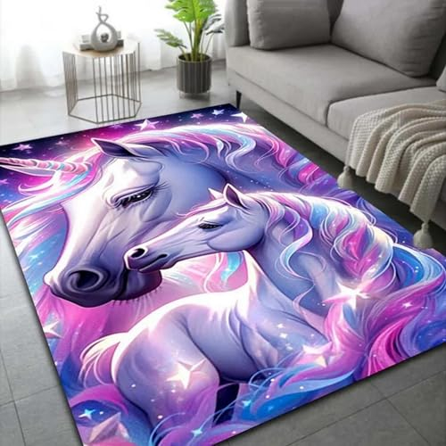 Kinderteppich Cartoon-Einhorn-Tierpferd - Kurzflor Teppich Kinderzimmer Spielteppich Antiallergen Und Extra Weich - Babyzimmer Teppiche Für Junge Und Mädchen Babyteppich 160 X 200 cm -8V2P4L5A4F9G7