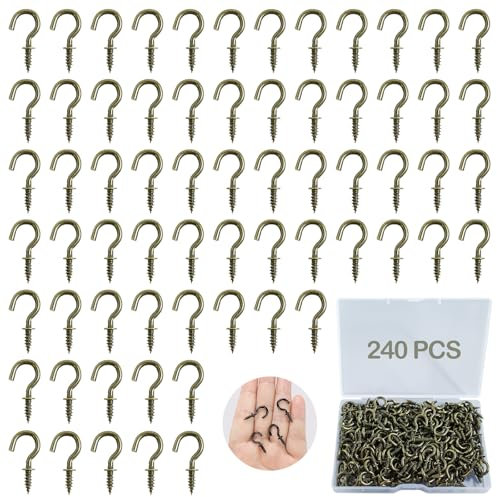 ZFKXGS 240 Pezzi Ganci a Vite Piccoli 1/2 Pollice Bronzo Ganci Avvitabili a Metallo Gancio a Vite Soffitto per Superfici Plastica Legno Appendere Piante Decorazioni Artistiche Natalizie (con Scatola)