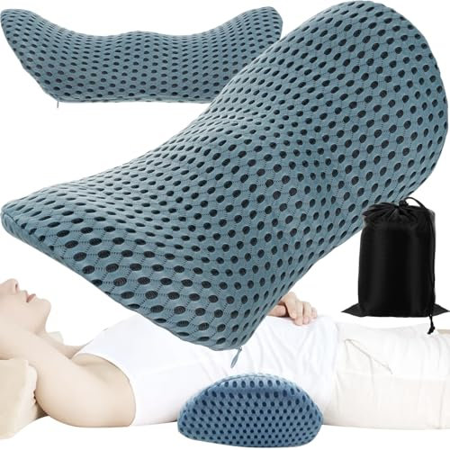 MT MALATEC Almohada lumbar ortopédica de espuma viscoelástica – Cojín ergonómico para la espalda, para oficina, coche y hogar, alivia el dolor de espalda, portátil con funda – forma de W