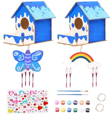 UICCVOKK 2 Stück Vogelhaus Bausatz Kinder,Vogelhaus Zum Bemalen,DIY Garten Birdhousepuzzle Machen Set,Vogelhau Bemalen Kit Für Ostergeschenke 3+ Jahre,Ostern Dekokunst Handwerk
