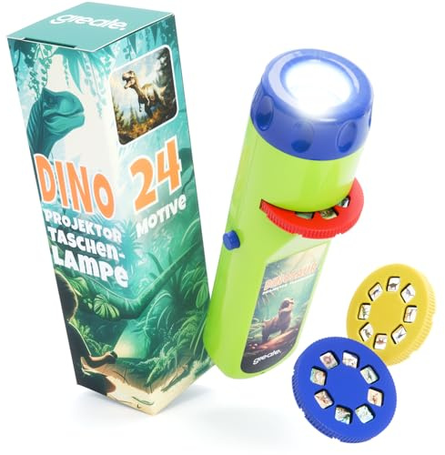 greate Lampe de Poche projecteur Enfant à Motif de Dinosaure - Lampe Jurassique avec 3 disques & 24 Images - Cadeau garçon 4-5 Ans, Jouet Dinosaure, Lampe Torche Enfant dinausore