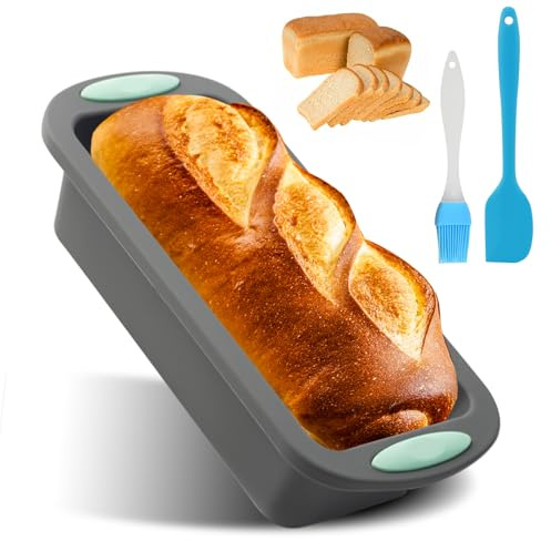 Brotbackform Silikon Rechteckig - Brotbackformen mit gratis Silikonbürste + Silikonschaber, antihaftbeschichtete Brotform für Kuchen, BPA-freie Brotform für Kuchen und Brot (27 x 12 x 6,2 cm)
