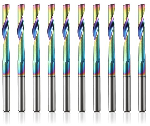 CNC-Fräser für Aluminium mit einer Nut, 3.175mm Schaft Schaftfräser Spiralfräser Bit VHM mit DLC-Beschichtungs,1/8'' Schnittdurchmesser 22mm Schnittlänge Endfräser, Vollhartmetall-Schaftfräser,10PCS