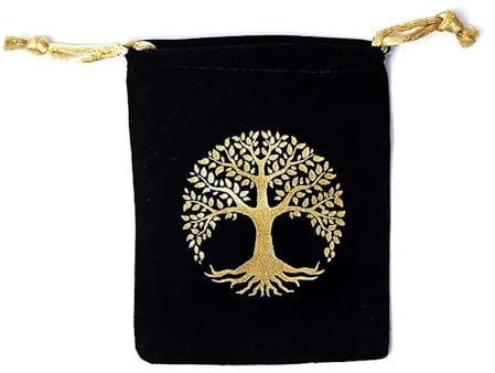 LivuX Samtbeutel „Baum des Lebens“ – Schwarz, 10x11 cm, mit Kordelzug, ideal zur Aufbewahrung von Schmuck, Kristallen, Tarotkarten 1171