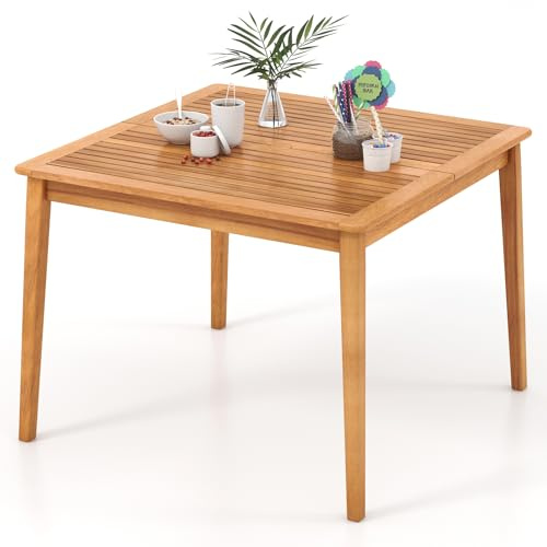 RELAX4LIFE Tavolo da Giardino in Legno di Acacia con Foro Ombrellone 5 cm, Resistente alle Intemperie, Stabile per 4 Persone, per Esterno, Terrazza, Patio, Potata 80KG (100x100x76cm, Quadrato)
