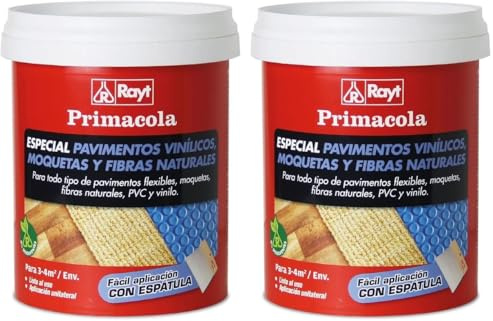 Rayt 555-09 Primacola C-15 Adhésif acrylique spécial pour sols en PVC, sols vinyliques, moquettes, revêtements textiles et fibres naturelles. Application facile avec spatule, 1 kg. (Lot de 2)
