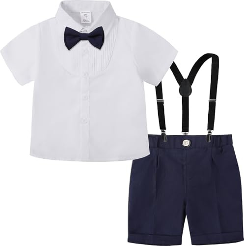 mintgreen Bebis pojkar kostym, barn bröllop smoking rosett slips hängsmycke kortärmad outfit set, 1–4 år, Marinblå, 3-4 �r