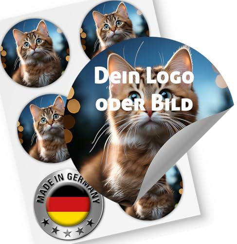 NEU Foto Aufkleber mit eigenem Foto PERSONALISIERT (48 Stk.) WASSERFEST SPÜLFEST runde Etiketten mit individuellen Fotos Hochzeit, Malle, Firmen Logos Geburtstag Schule Tier Sticker selbst gestalten