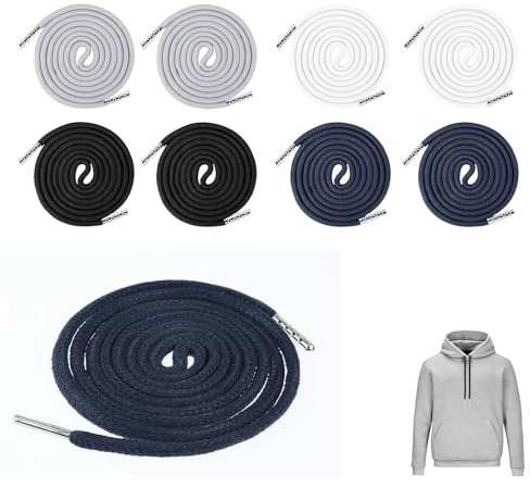 Kordel für Jogginghose, 8 Stück Kordel für Hoodie, 130 cm Band für Hoodie, Ersatz Saiten aus Baumwolle, für Sweathosen, Hosen, Jacken, Weiß, Grau, Schwarz, Dunkelblau