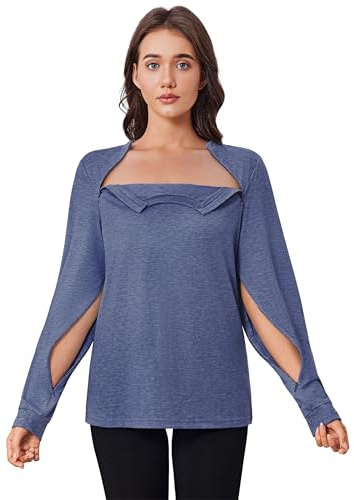 Deyeek Chemo Shirts für Port Access Frauen Langarm Schulter Post Chirurgie Shirt Dialyse Sweatshirts mit Arm Reißverschluss