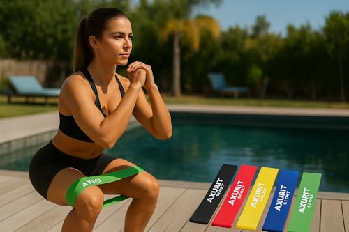 Bandes Élastiques Musculation & Fitness – Lot de 5 Niveaux de Résistance – sans Latex – Guide + Sac – Rééducation, Pilates, Yoga – Marque Française Axurit Sport