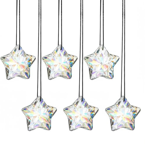 6 Stück Weihnachtsbaum Kristall Dekorationen,Transparente Sterne Kristalle zum Aufhängen,Sternenkristall Christbaumschmuck,Sonnenfänger Kristall für Weihnachten Party Hochzeit Dekoration