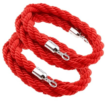 eupdd 2 Pièces Cordon de délimitation Rouge: 1,5m Cordes de Barrière Rouge, avec Crochet en Acier Inoxydable, pour les hôtels, les banques, Système de Guidage des Personnes, Corde de Poteau