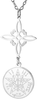 Dreamtimes Collana con nodo della strega e pentagramma Tetragrammaton Collana con ciondolo amuleto a doppia protezione con simboli spirituali per donne