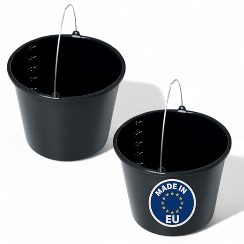 Schwarzer 12L Eimer mit Skala – robuster Kunststoffeimer mit Griff – Putzeimer, Zementeimer, Wassereimer für Garten, Haushalt & Baustelle – Sets 2 St. (2, 12L)