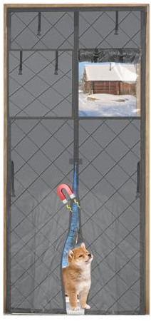 Magnetic Thermal Insulated Door Curtain, Oxford Cloth with Cotton Thickened Waterproof Door Curtain with Free Visual Windows, Windproof Thermal Door Cover to Keep Warm, Soundproofing (80x200cm)