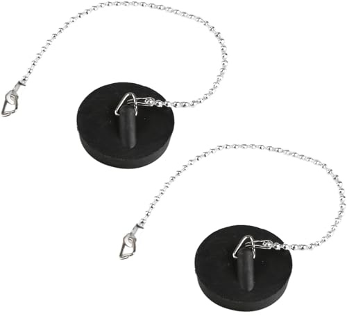 Hopzab 2 Pcs Universal Sink Plug and Drain Stopper with Stainless Steel Chain, Rubber Bath Plug for Kitchen and Bathroom, Replacement Stopper for Bathtub Sink, Universal Drain Plug, Hanging Ring