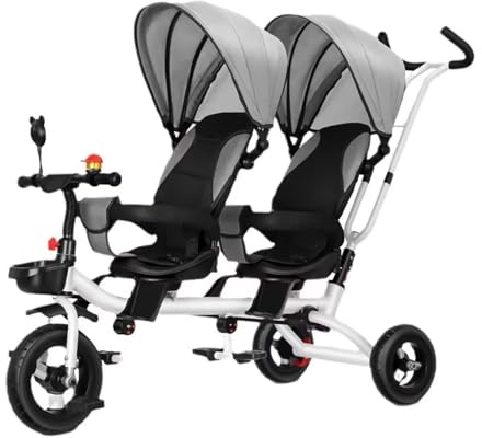 Twin Stroller Trike for Kids, Two-Seater Pedal Bicycle with Sunshade, Rotating Seats, Removable Handle, Retractable Pedals, Ideal for 1 to 6 Year Olds