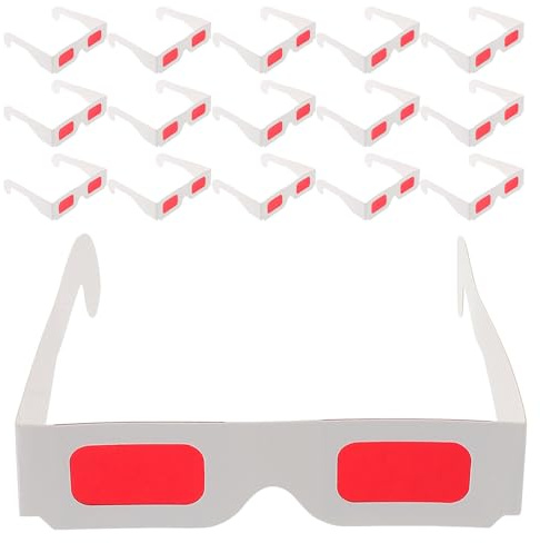 Angoily 100 pezzi di occhiali 3D in cartone: occhiali 3D anaglifi universali in cartone con lenti rosse per decorazioni per feste serali al cinema e per cabine fotografiche.