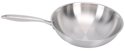 Cocoarm Sartén Antiadherente Wok de Acero Inoxidable con para Gas Eléctrico de Inducción, Todas las Estufas, Diseño Multicapa de Acero Inoxidable 304, Calentamiento Uniforme, Apto para Lavavajillas