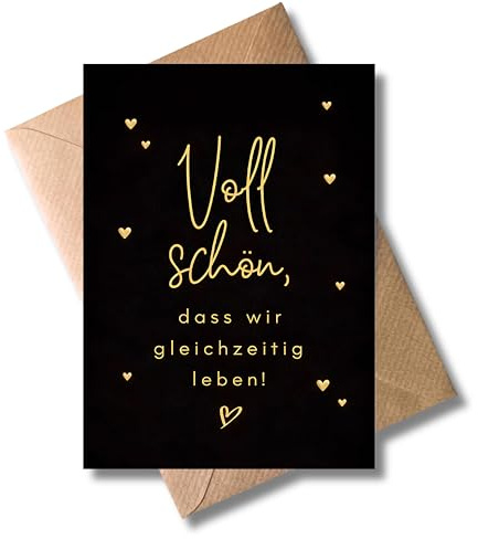 WBdesignz Liebeskarte „Voll Schön, dass wir gleichzeitig leben!“ mit Umschlag - mit roségoldenen Herzen - romantische, süße Grußkarte für Freunde, Partner - Valentinstag - Valentinstagskarte (DIN A6)