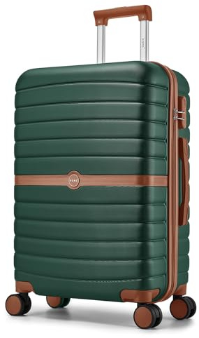 KONO Mittelgroßer Reisekoffer, Hartschalenkoffer aus ABS+PC, Check-in Trolley mit 4 Rollen, Zahlenschloss und Teleskopgriff für Urlaub und Business (Dunkelgrün/Braun)