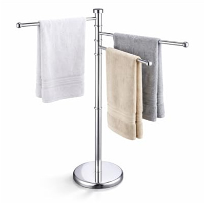 MOHOME Porta Asciugamani Bagno Da Terra Acciao Inox 85x37x22 Cm 3 Bracci Orientabili 360 ° Argento Piantana Arredo Piantana Portasciugamani Salvaspazio Appendino 3 Livelli