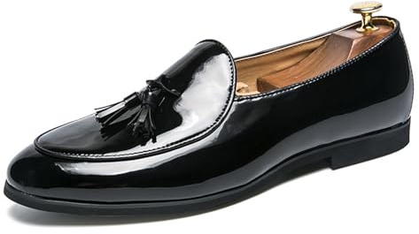 JHYUUKAU Mocassini da Uomo con Nappine Scarpe Eleganti in Pelle Lucida Slip-on Scarpe Formali per Matrimonio, Festa e Lavoro