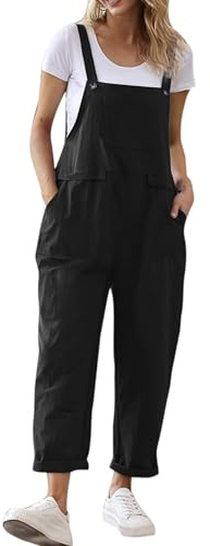 Dungarees for Women UK: Womens Dungarees Sleeveless Jumpsuits Playsuits Cargo Wide Leg Pants Baggy Casual Jumpsuit Plus Size Loose Fit Work Overalls Elegant Ladies Workwear with Pockets Black M