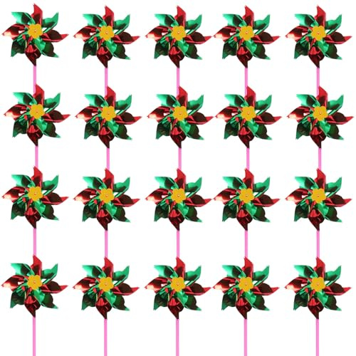Wedhapy Pinwheels 20Pcs Foil Pinwheels for Kids, 6.5'' Dia. Reflective Wind Spinner with Stakes Bird Scarer Windmill for Yard Scare Birds Away from Lawn Farm Pin Wheels