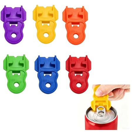 6 Pcs Can Opener,Easy Ring Pull Tab Opener Colorful Plastic Manual with Hole Can Lids Top Sealer Cover Openers Aid Tool Kitchen Gadget,for Drinks Soda Beer Cans Elderly Seniors Drink Beverage Cans
