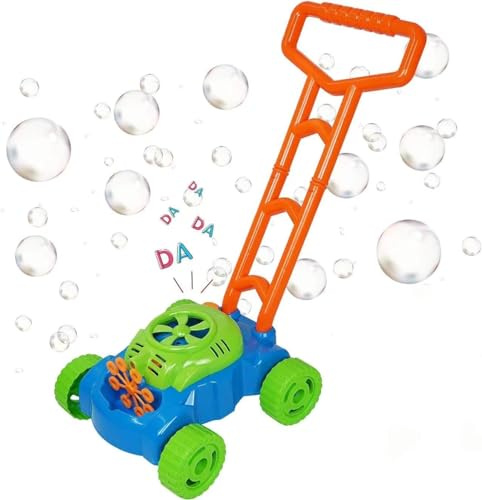 MOZOOSON Seifenblasenmaschine Kinderspielzeug, Rrasenmäher Kinder mit Geräusch, Bubble Machine Gartenspielzeug, Kinderrasenmäher Outdoor Spielzeug, Outdoor Gardening Push Toys