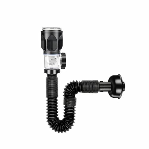 Kit di scarico per lavello da bagno, connettore universale flessibile per tubo di scarico, kit di sifone per lavabo a prova di odore, scarico con tappo a ribalta per lavelli da cucina e lavabi, nero