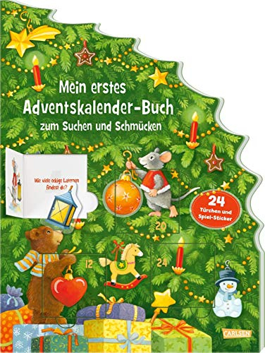 Mon premier livre de calendrier de l'Avent à chercher et à décorer – Avec 24 petites portes et autocollants de jeu : avec de grandes images cachées et 24 volets, des questions de recherche et des