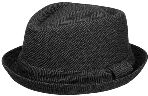 Lipodo Diamond Crown Herringbone Wollhut Pork Pie Fedora mit Innenfutter Stoffhut Damen Herren Sommer Winter