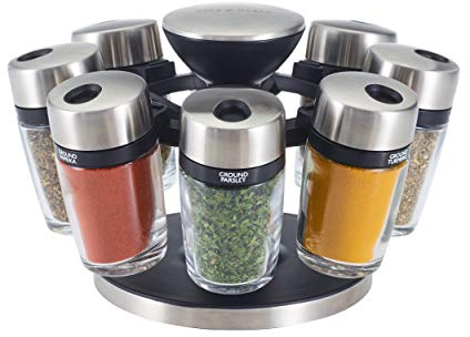 Cole & Mason H121807 Cambridge Gewürzregal mit 8 Gewürzgläsern, 360 Gewürzkarussell/Gewürzregal Stehend, Edelstahl/Glas, Gewürze/Kräuter enthalten