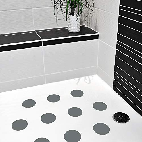 AnTina Tapes® Antirutsch Pads Dusche Aufkleber (10 Stück, 9cm ø, grau) | pflegeleicht, selbstklebend, für Dusche & Badewanne, spurlos entfernbar, inkl. Reinigungstuch, geprüfter Rutschschutz