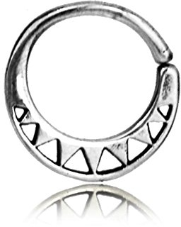 CHICNET Septum Piercing Nasenring Messing Silber Spitze 1mm Stein golden | Unisex Damen Herren Männer Frauen 14mm Nasenpiercing Gold Brass 1mm Stabdicke Ohrringe Boho Vintage Tribal Zickzack Silber