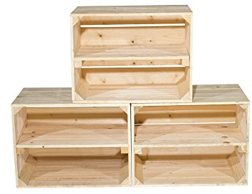 3er set massive Bücherregalkisten/Regalkisten/Schuhregalkisten mit einem Mittelbrett Apfelkiste Weinkiste aus dem Alten Land +++ 50 x 40x x30cm (NATUR MIT EINLAGE LÄNGS)