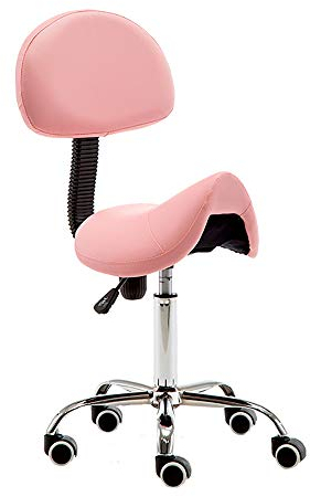Sattelhocker Rolling Swivel höhenverstellbar mit Rad und Rückenlehne, ergonomischer Hocker für Labor, Klinik, Zahnarzt, Salon, Massage, Büro,Pink