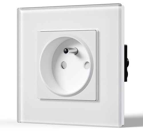 BSEED Prise Murale Prises de courant Alternatif 1 Gang Cadre en Verre Trempé Norme Française 16 Amp 240V 86mm Blanc