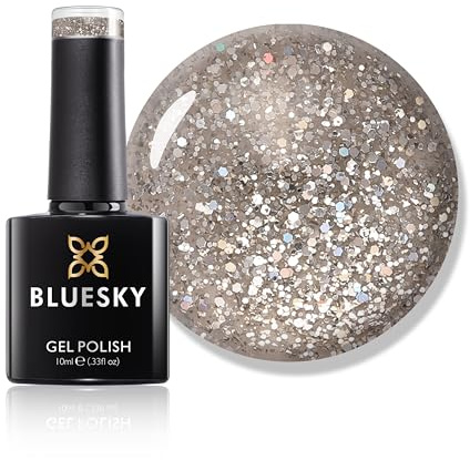 BLUESKY Smalto Per Unghie Gel, Sprinkle Of Glitter, Platinum11, Bagliore, Luccichio, Argento (Per Lampade Uv E Led) - 10 Ml
