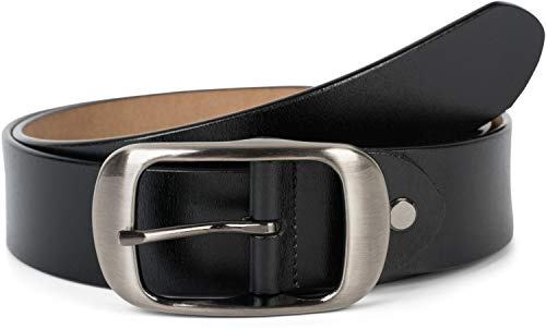 styleBREAKER Unisex Echtleder Gürtel Glänzendes Leder 37cm | Stufenlos kürzbar. Elegantes Accessoire aus Rindsleder für Anzug und Jeans. Gebürstete Einfachdornschließe, 5 Löcher.